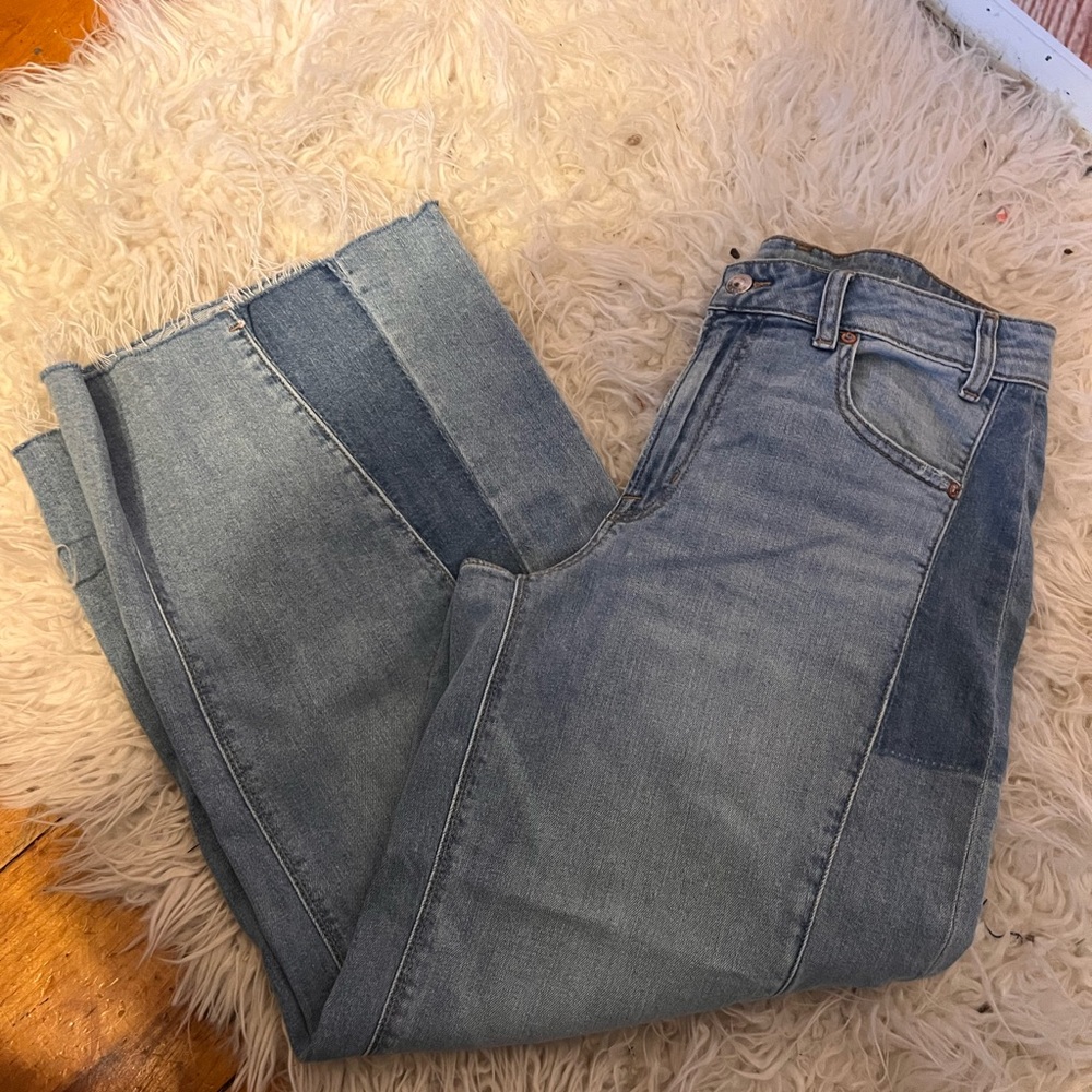American Eagle low rise baggy stretch wide leg patchwork jeans size 8 short. - Picture 12 of 12
